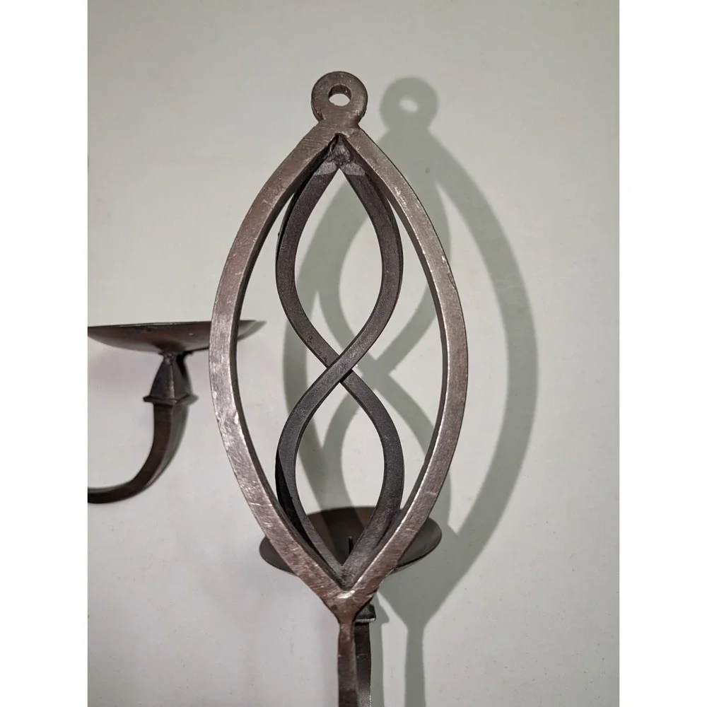 Iron Candle Holder Sconce Set‎ of 2 Metal Brutalist Rustic Home Decor